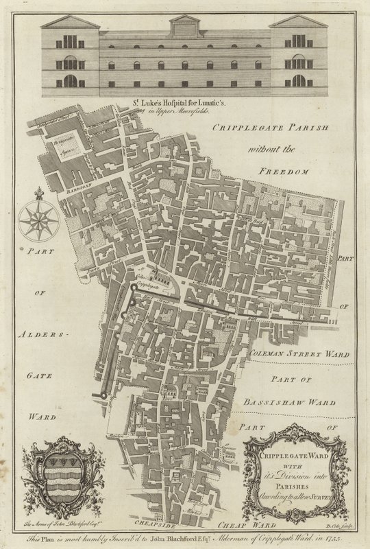 Mapa Cripplegate Ward, Londýn od English School