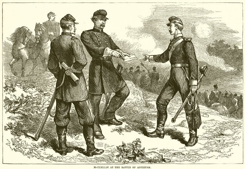McClellan v bitvě u Antietamu od English School