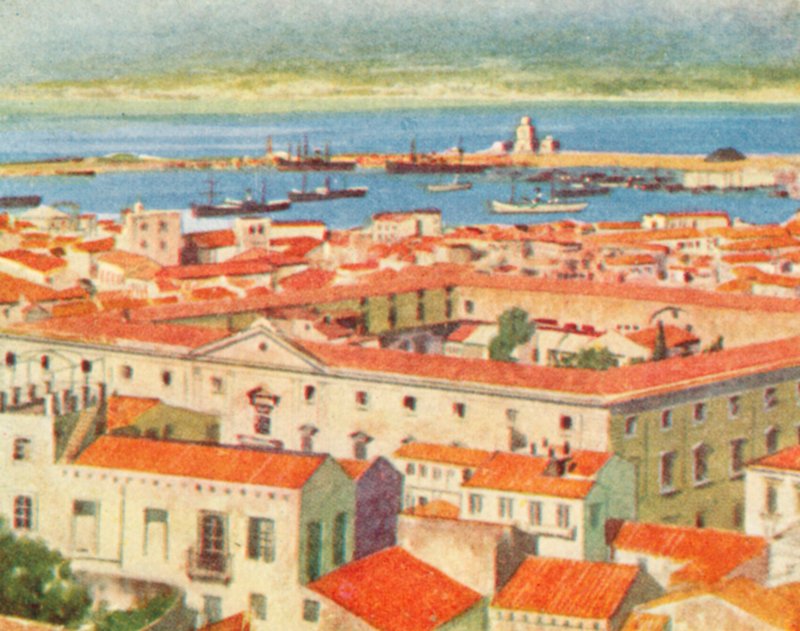 Messina, město a úžina (barevná litografie) od English School