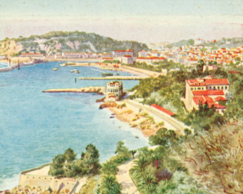 Nice a Baie des Anges (barevná litografie) od English School