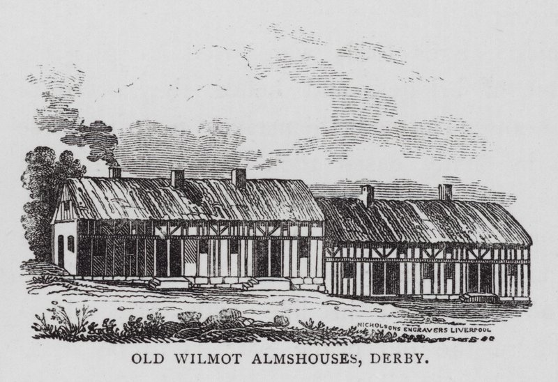 Old Wilmot Almshouses, Derby (rytina) od English School