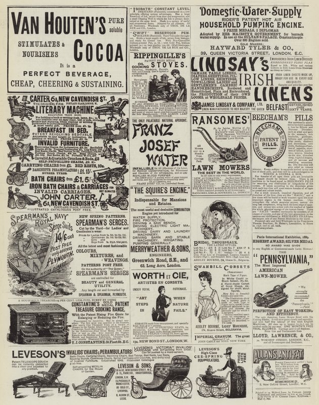 Stránka s inzeráty (rytina) od English School