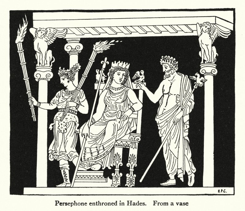 Persefona trůnící v Hádu (litho) od English School