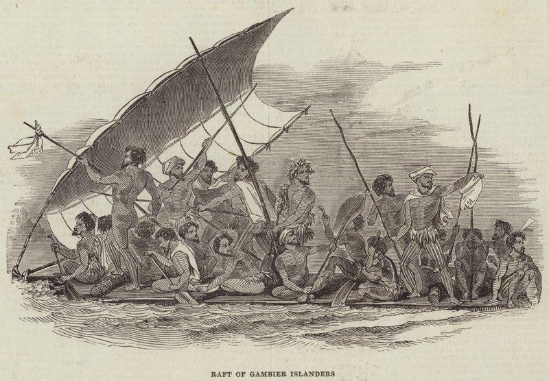 Raft of Gambier Islanders (rytina) od English School