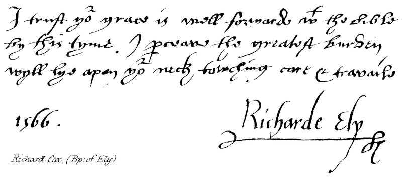 Richard Cox, (Bp: of Ely) od English School