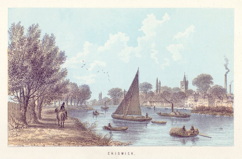 River Thames: Chiswick (barevná rytina) od English School