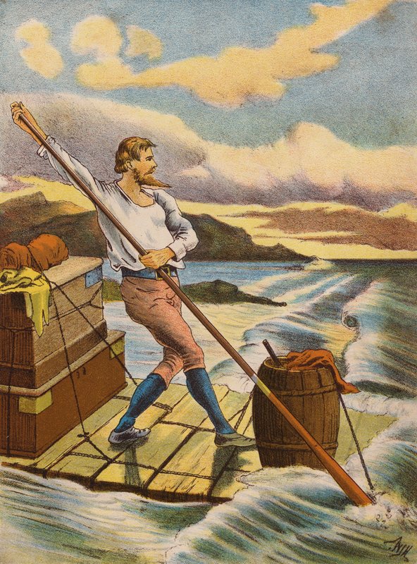 Robinson Crusoe (barevná litografie) od English School