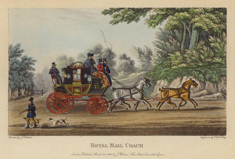 Royal Mail Coach (barevná rytina) od English School