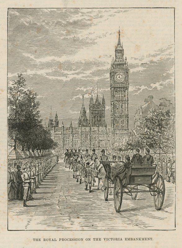 Královský průvod na Victoria Embankment od English School