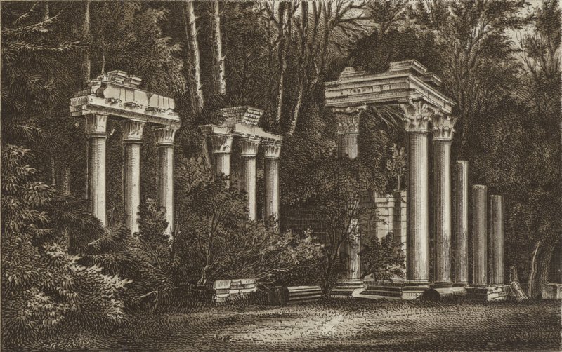 Ruiny ve Virginia Water (litho) od English School