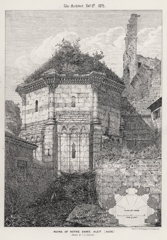 Ruiny Notre Dame Alet, Aude (rytina) od English School