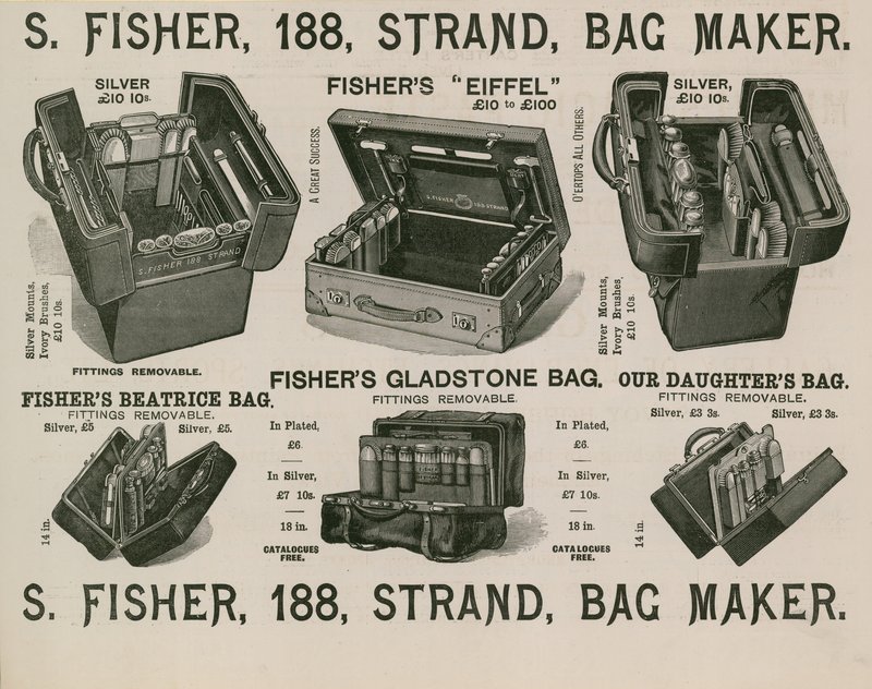 S Fisher, 188 Strand, výrobce tašek od English School