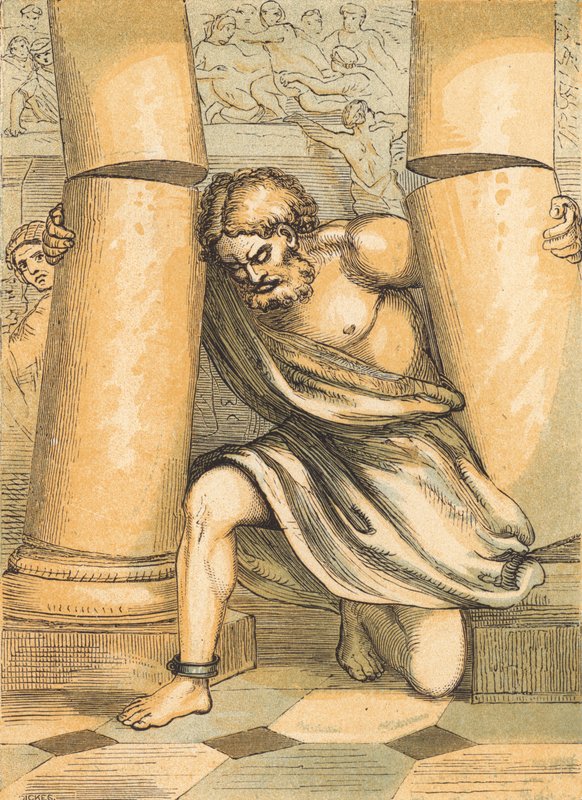 Samson (barevná rytina) od English School
