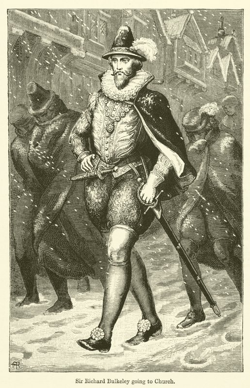 Sir Richard Bulkeley jde do kostela (rytina) od English School