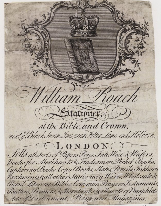 Papírník, William Roach, vizitka od English School