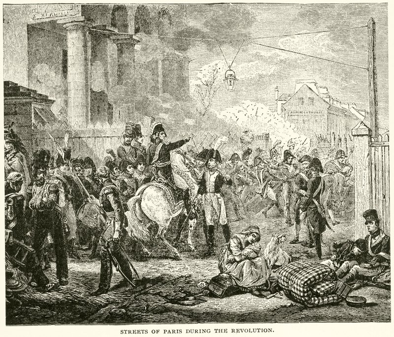Ulice Paříže během revoluce (rytina) od English School
