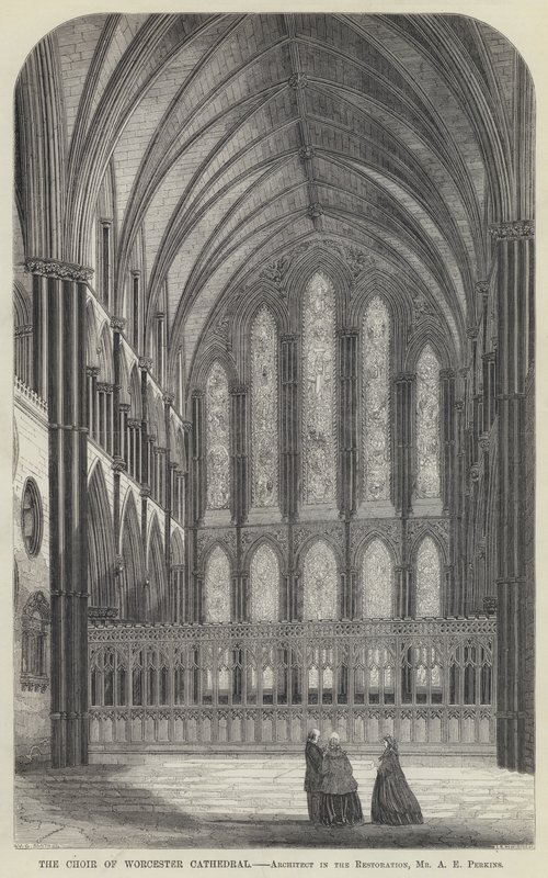 The Choir of Worcester Cathedral (rytina) od English School