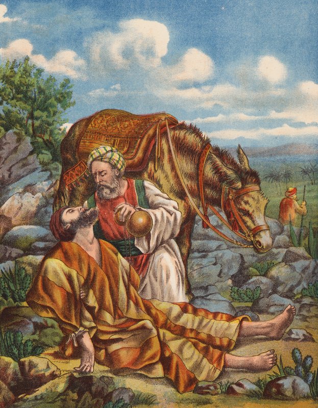 Dobrý Samaritán (barevná litografie) od English School