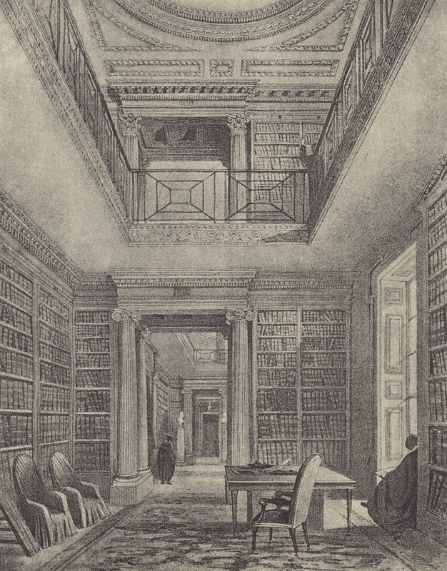 Knihovna, 1844 (hlubotisk) od English School