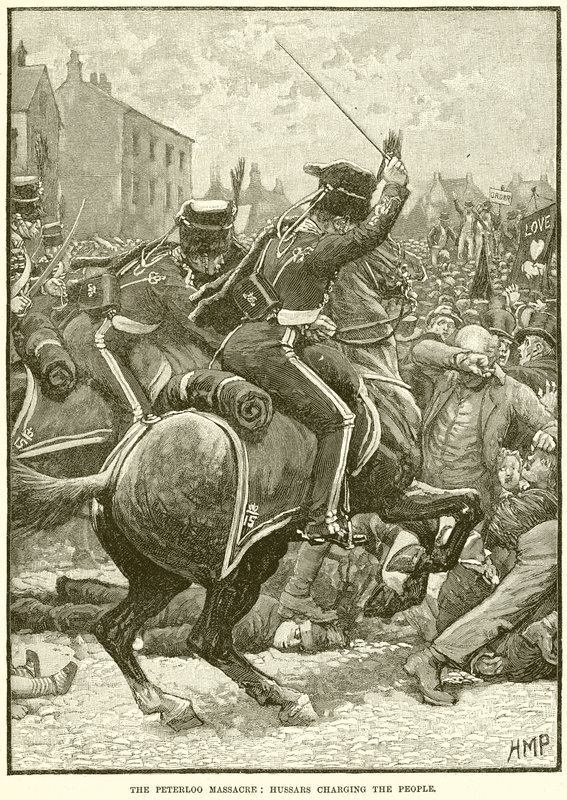 Masakr v Peterloo: Husaři útočí na lid od English School