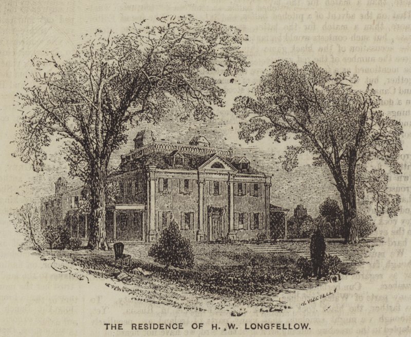The Residence of HW Longfellow (rytina) od English School