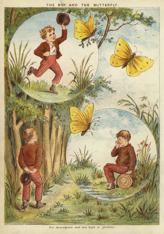 Chlapec a motýl (chromolitho) od English School