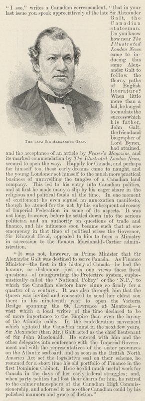 Zesnulý sir Alexander Galt (rytina) od English School