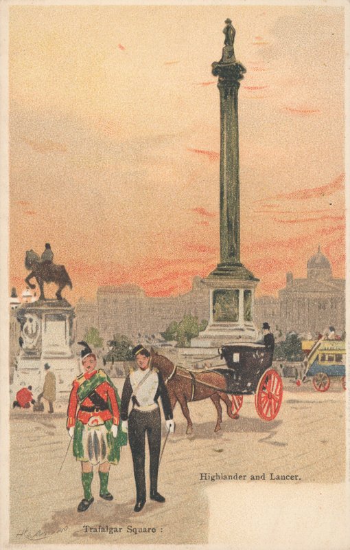Trafalgar Square, Londýn, Highlander a Lancer od English School