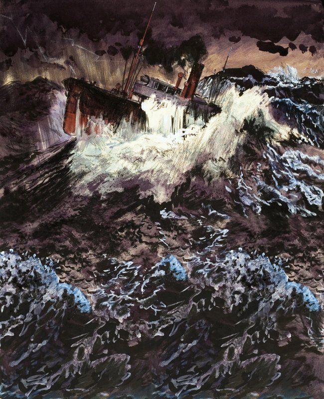 Trawler v rozbouřeném moři od English School
