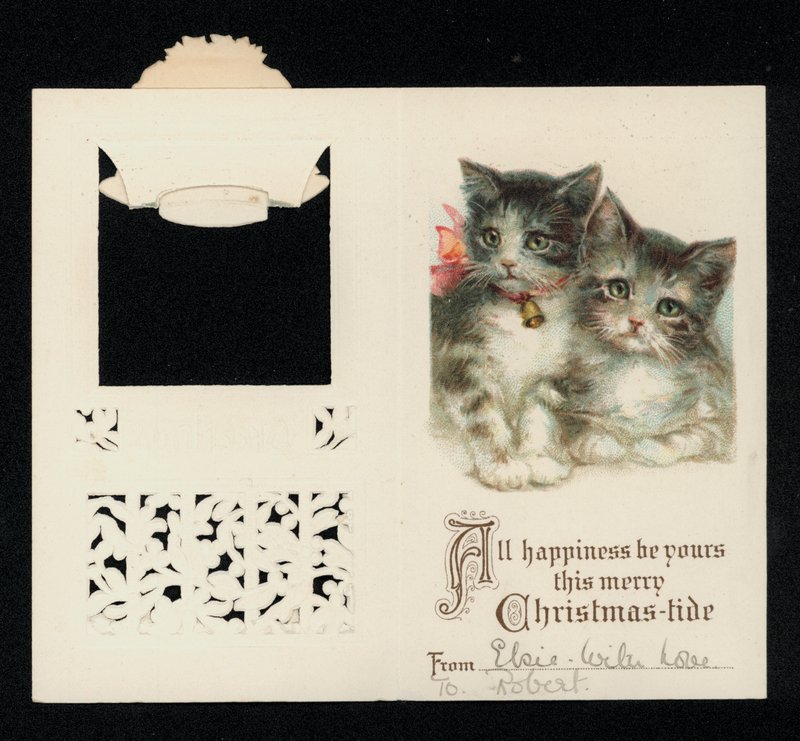 Dvě koťátka, vánoční přání. (chromolitho) od English School