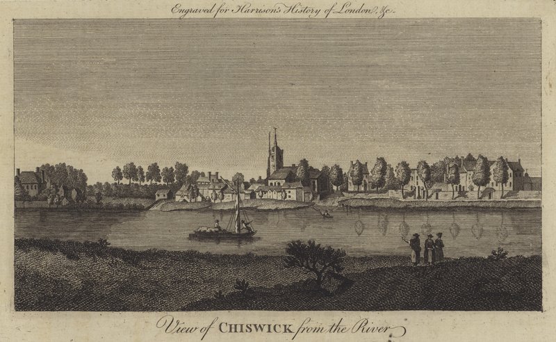Pohled na Chiswick od řeky (rytina) od English School