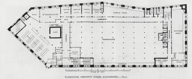 Warehouse, Chepstow Street, Manchester (rytina) od English School