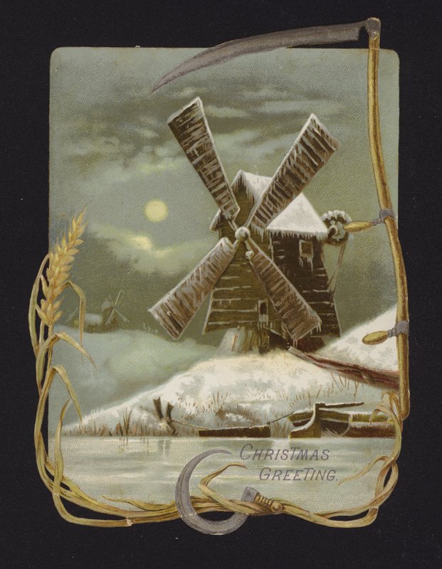 Větrný mlýn ve sněhu (chromolitho) od English School