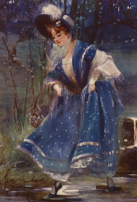 Žena v modrém, design kalendáře (barva litho) od English School