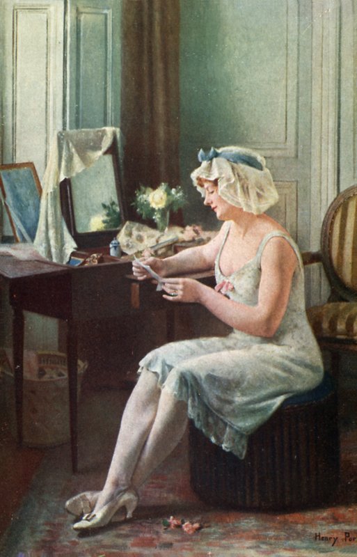 Žena čte dopis (barva litho) od English School