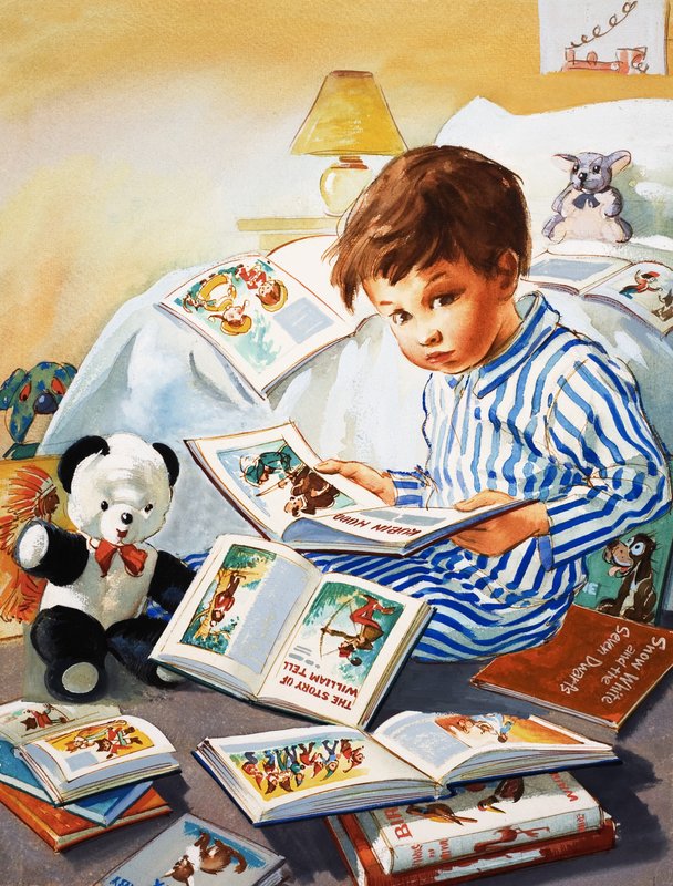 Mladý chlapec čte pohádkové knihy od English School