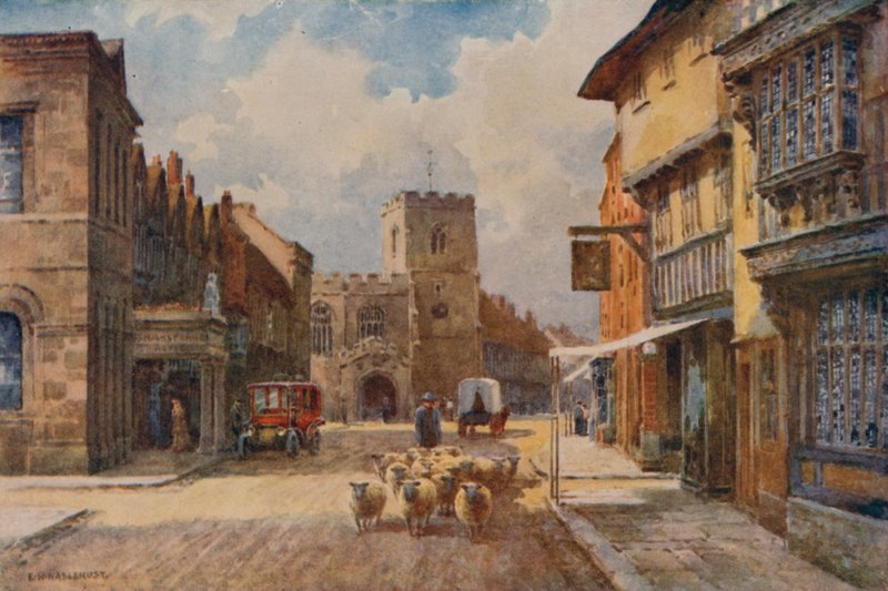 High Street, Stratford-on-Avon (barevné lito) od Ernest William Haslehust