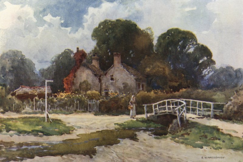 Ve vesnici Brockenhurst (barevné lito) od Ernest William Haslehust