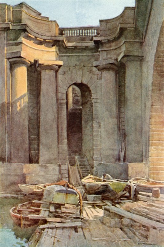 River Steps, Waterloo Bridge (barevné lito) od Ernest William Haslehust