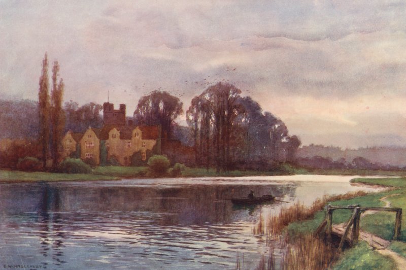 Řeka Temže: Bisham Abbey (barevná litografie) od Ernest William Haslehust