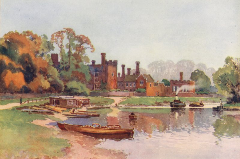 Řeka Temže: Hampton Court (barevná litografie) od Ernest William Haslehust