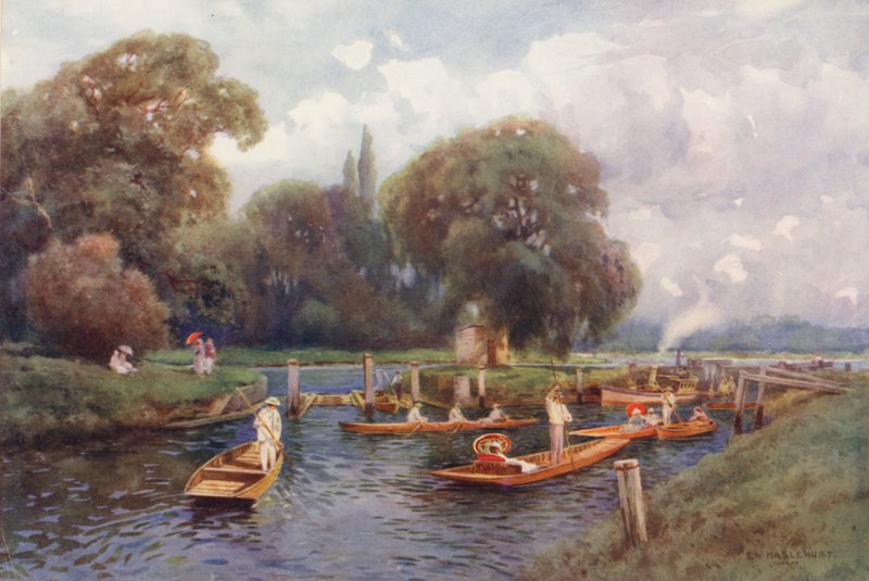 Řeka Temže: Molesey Lock (barevná litografie) od Ernest William Haslehust