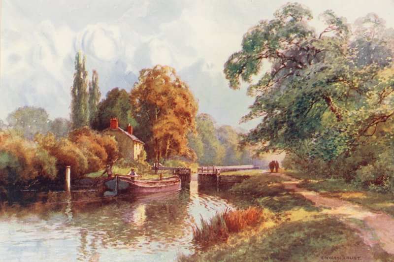 Řeka Temže: Sonning Lock (barevná litografie) od Ernest William Haslehust