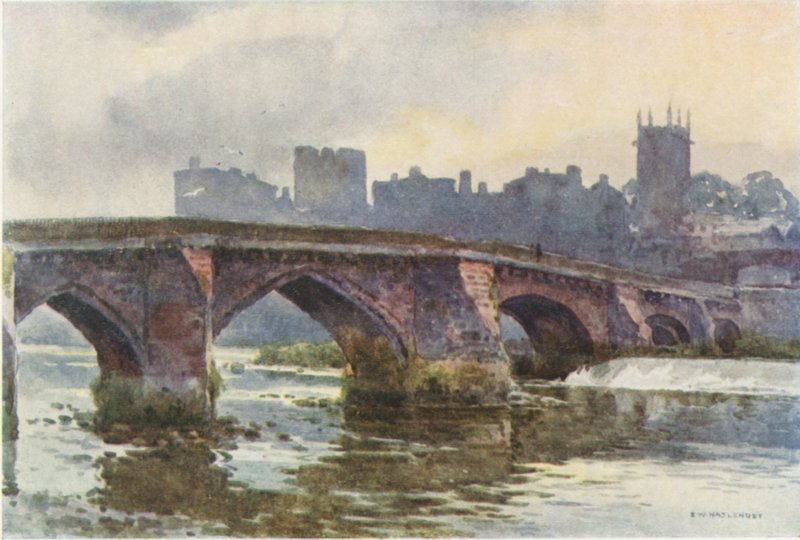 The Old Dee Bridge (barevné lito) od Ernest William Haslehust
