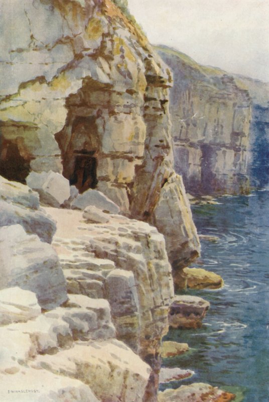 Tilly Whim Caves, Swanage (barevné lito) od Ernest William Haslehust