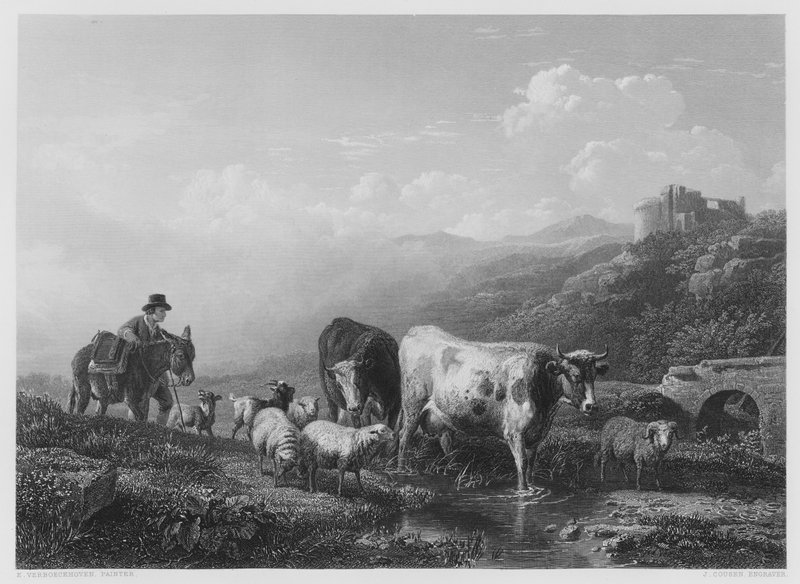 Passing the Brook (rytina) od Eugene Joseph Verboeckhoven