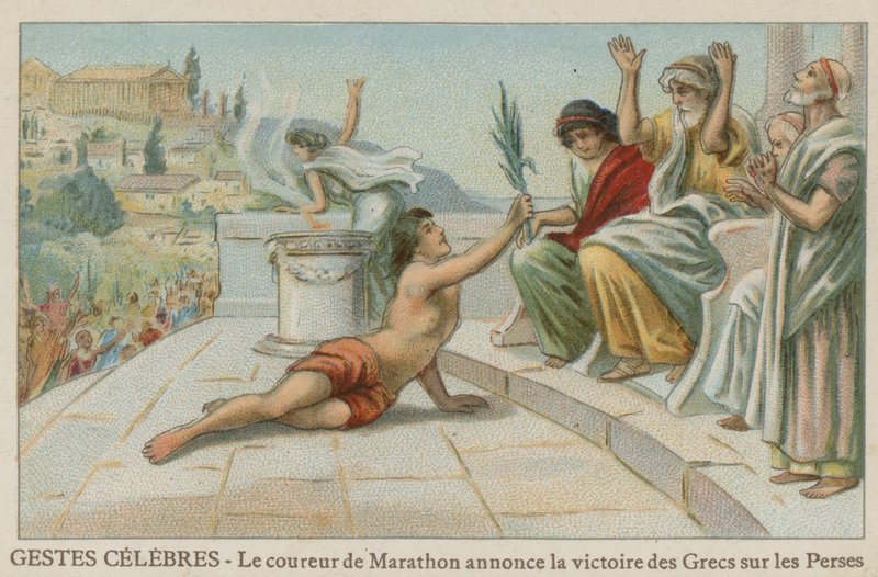 Pheidippides přináší zprávy o vítězství Řeků nad Peršany u Marathonu, 490 př.n.l. od European School