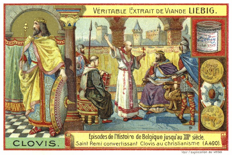 Svatý Remigius převádějící Chlodvíka I., krále Franků, na křesťanství, 490 od European School