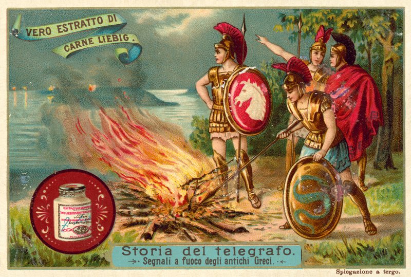 Starověcí Řekové signalizace ohněm (chromolitho) od European School