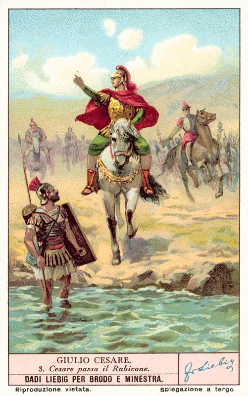 Caesar překračující Rubikon, 49 př.nl (chromolitho) od European School